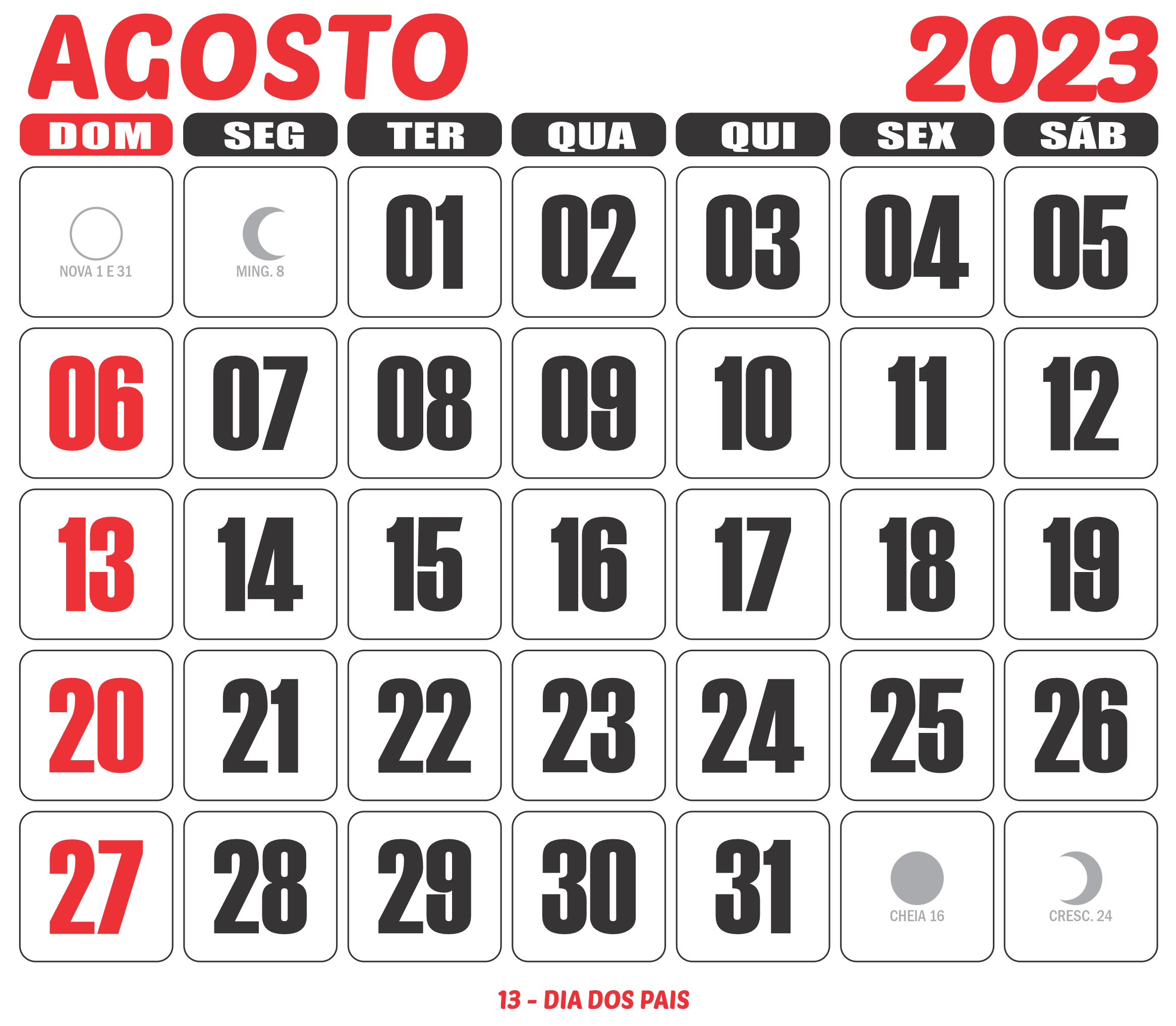 Calendário 2023 Agosto Imagem Legal