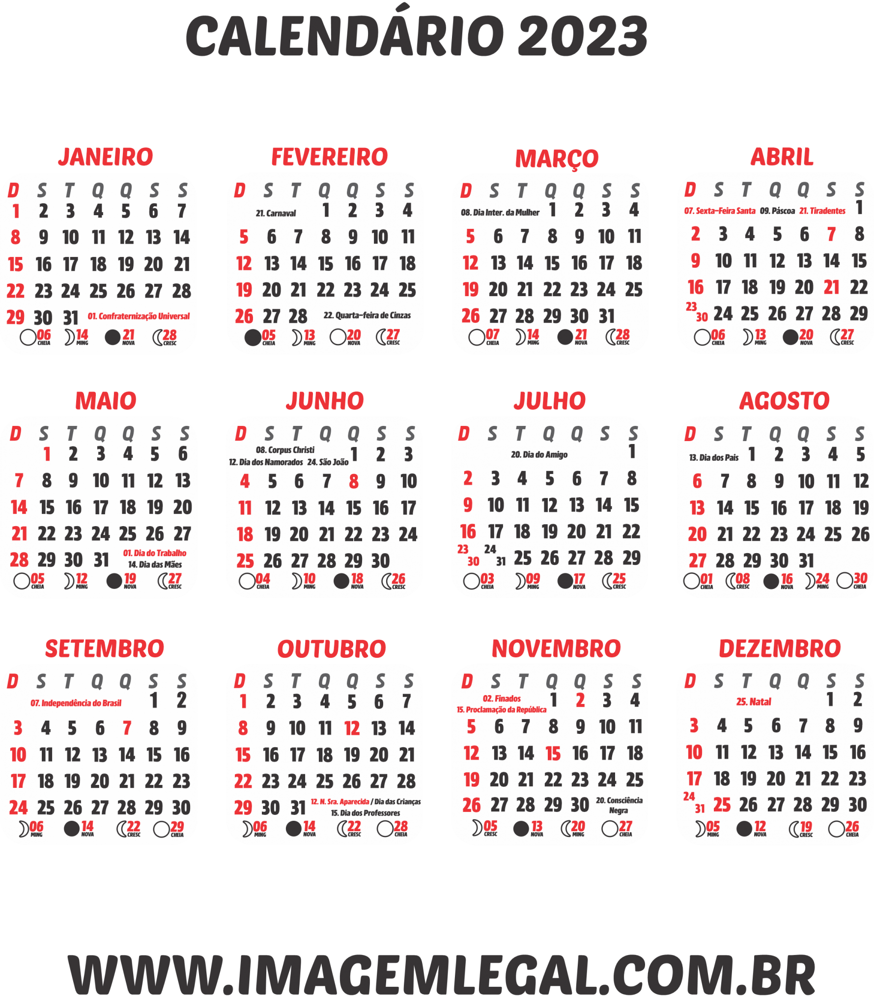 Calendário 2023 Grátis para Baixar em PNG - Imagem Legal