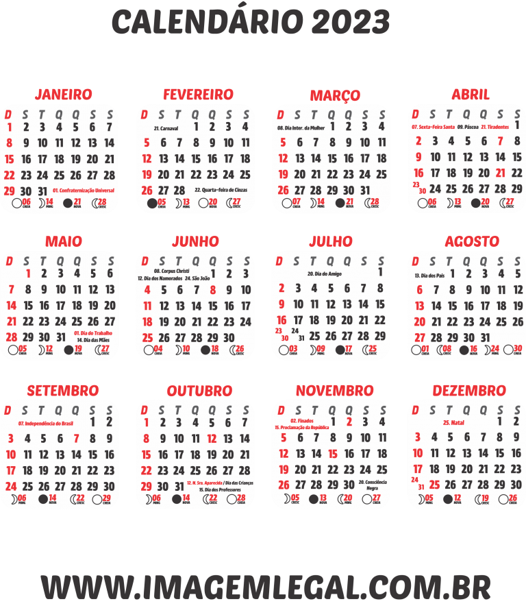 Calendário 2023 Fundo Transparente Imagem Legal