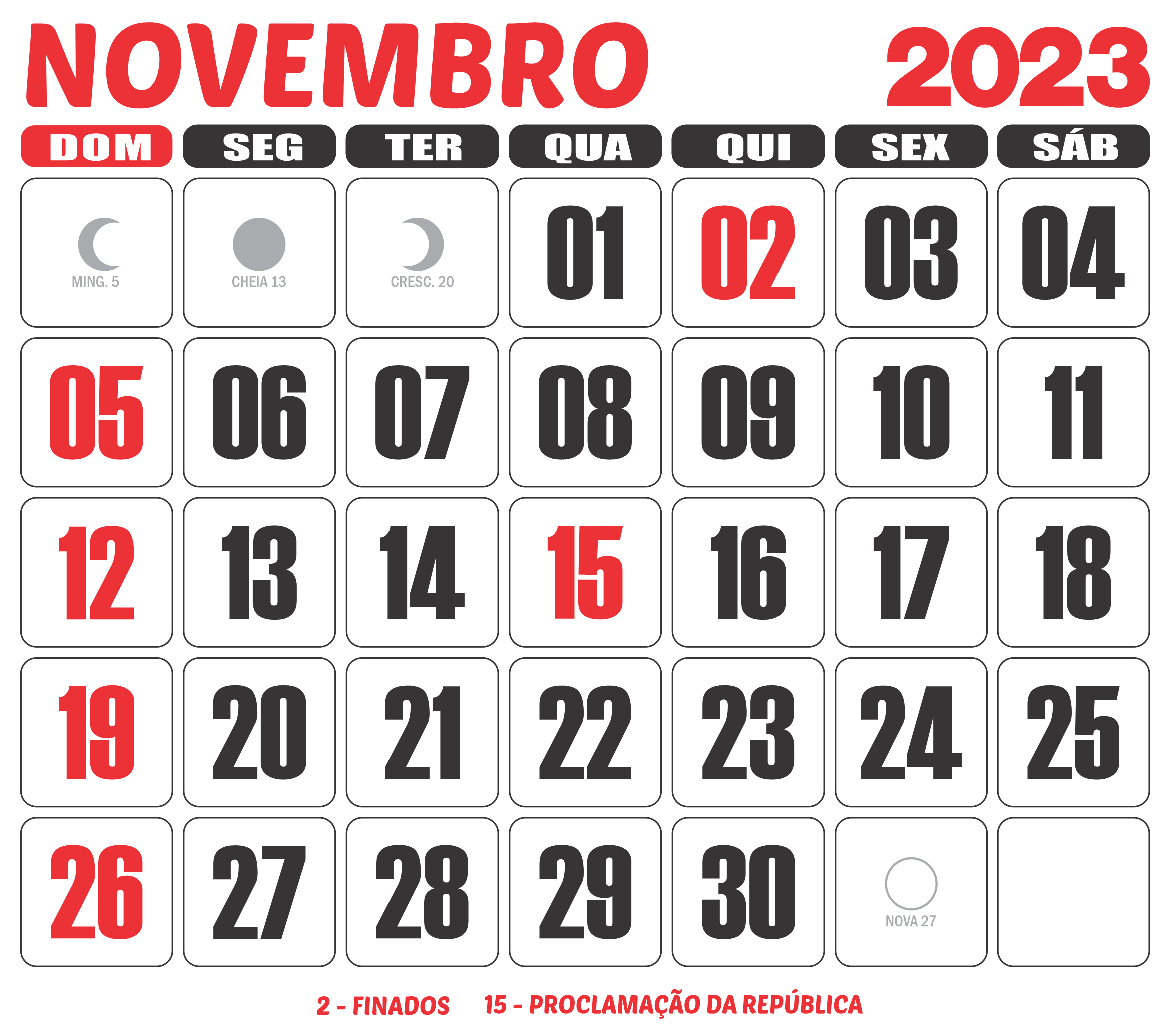 Calendário 2023 Novembro Imagem Legal