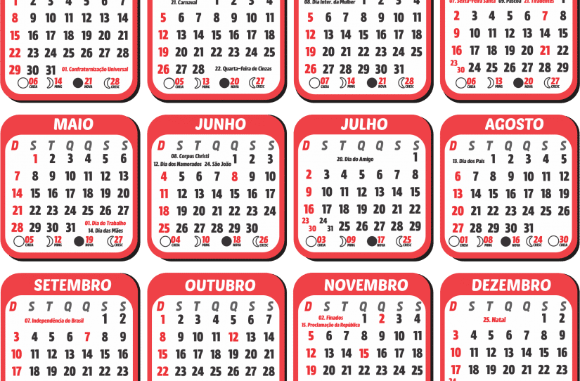 Grade Calendário 2023 Vermelho Com Feriados Imagem Legal