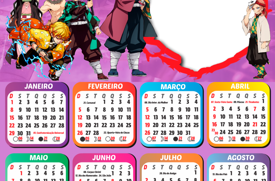 Demon Slayer Calendário 2023 Moldura em PNG para Foto Montagem Grátis.