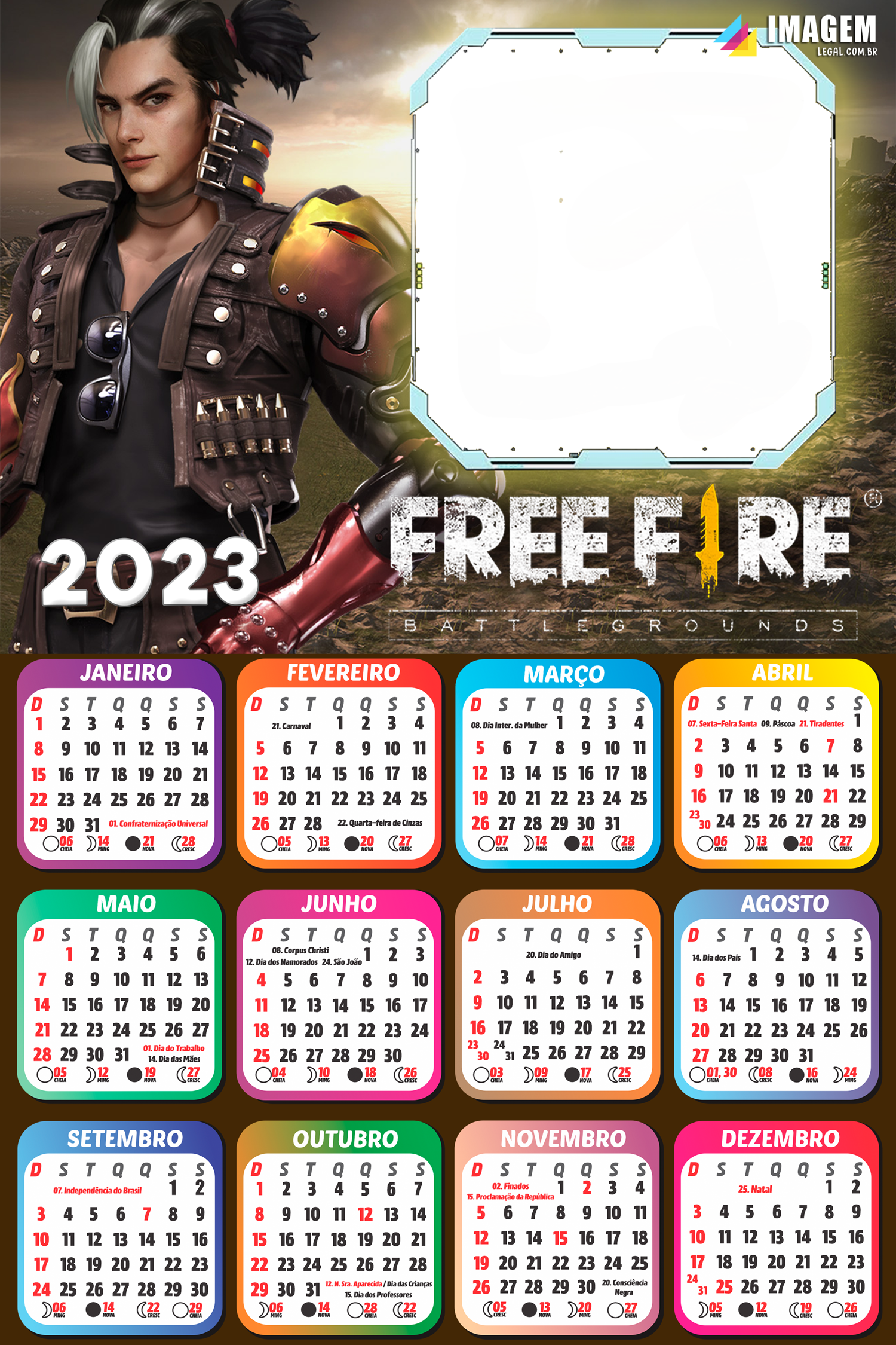 Calendário 2023 Free Fire Battlegrounds Moldura PNG para Fotos - Imagem  Legal