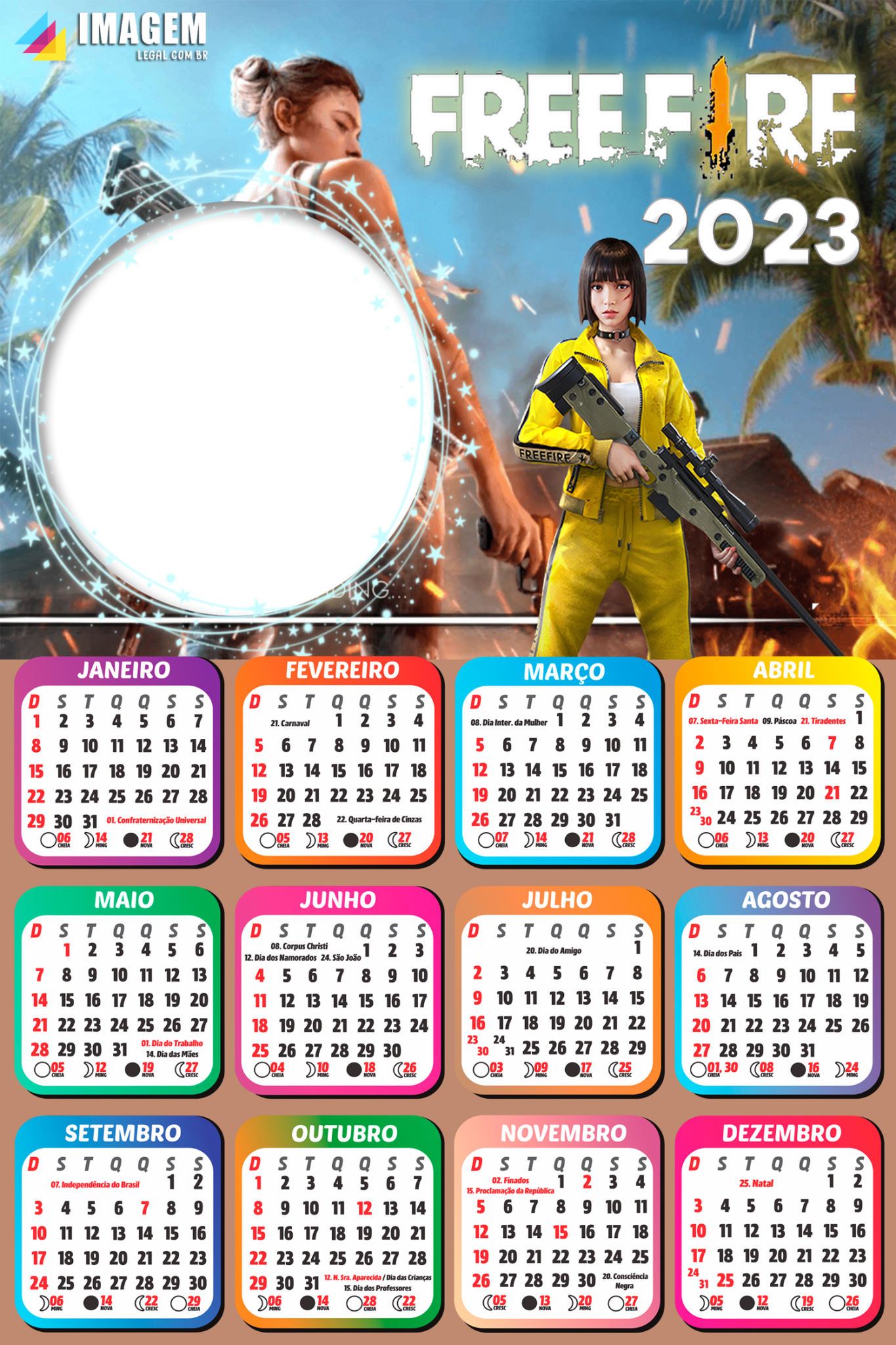 Calendário 2023 Free Fire Battlegrounds Moldura PNG para Fotos - Imagem  Legal