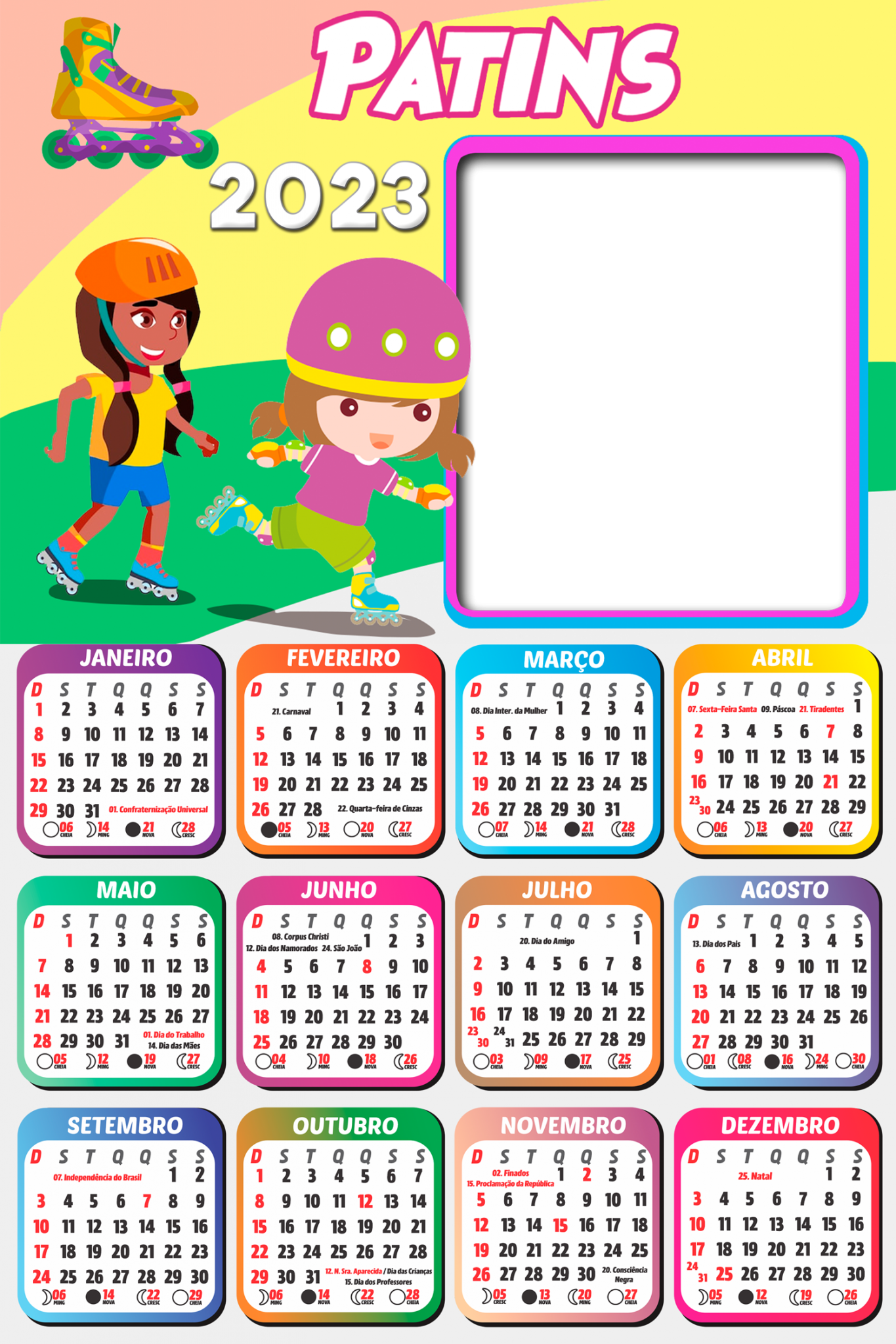 Calendário 2020 Infantil em PNG para Montagem de Fotos