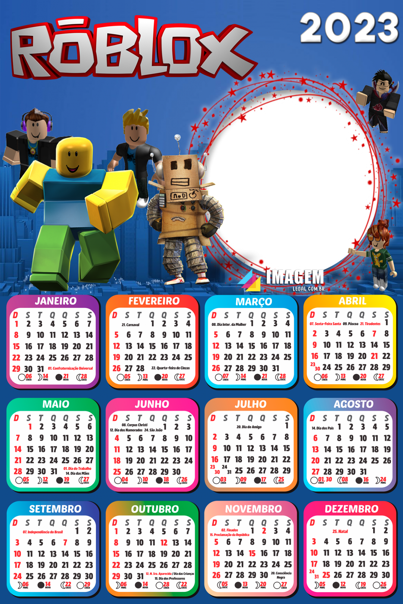 Calendário 2023 Roblox Game Moldura com Mensagem - Imagem Legal