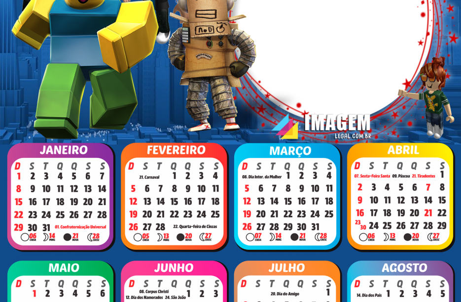 Calendário 2023 Roblox Game Moldura com Mensagem - Imagem