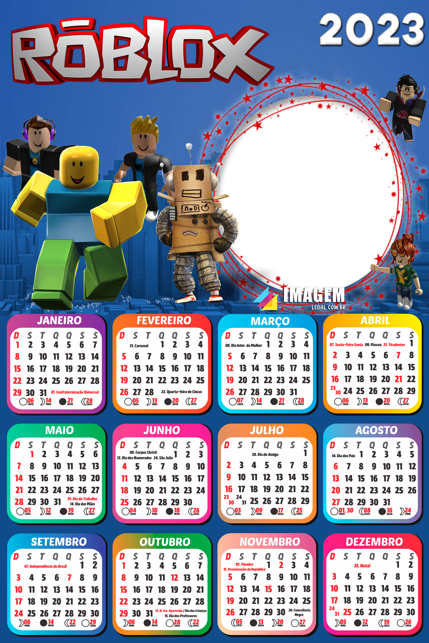 Calendário 2023 Roblox Game Moldura com Mensagem - Imagem Legal