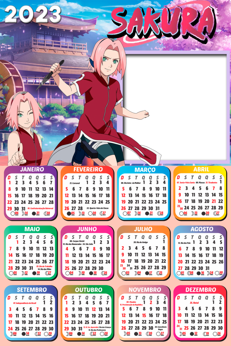 Calendario Naruto 2023 Calendário, Anime, Escola