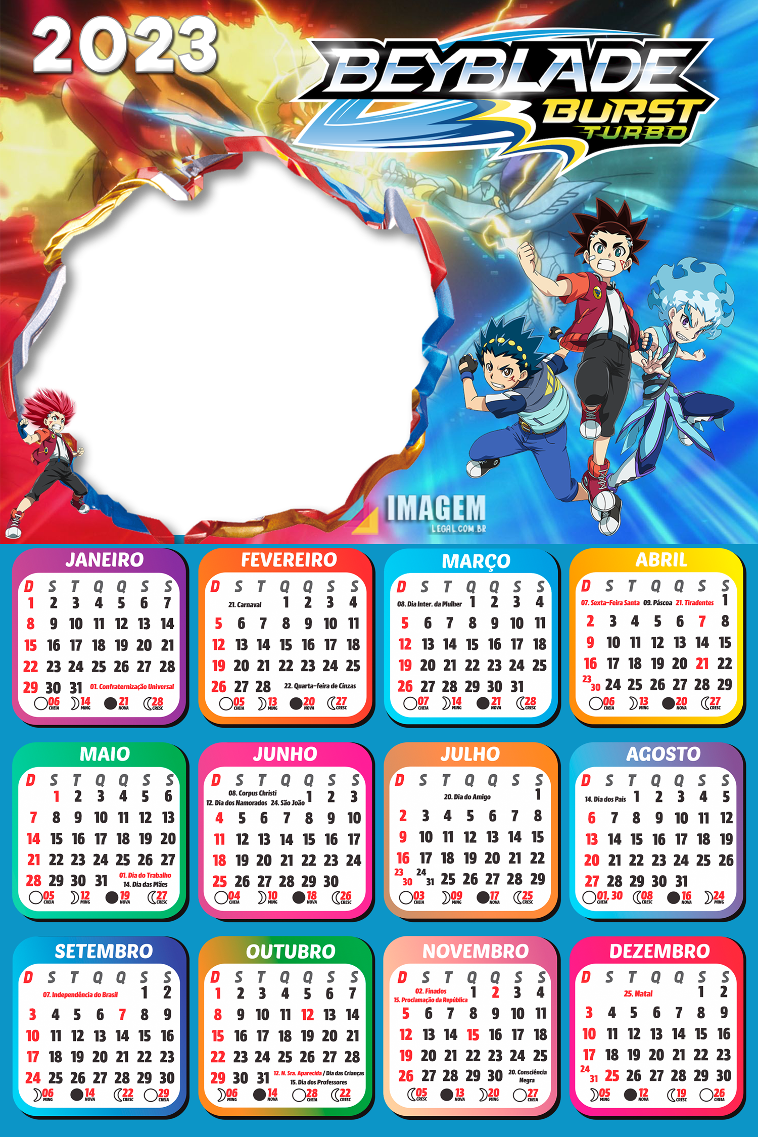 Montagem Grátis Calendário 2023 Beyblade Burst Turbo - Imagem Legal