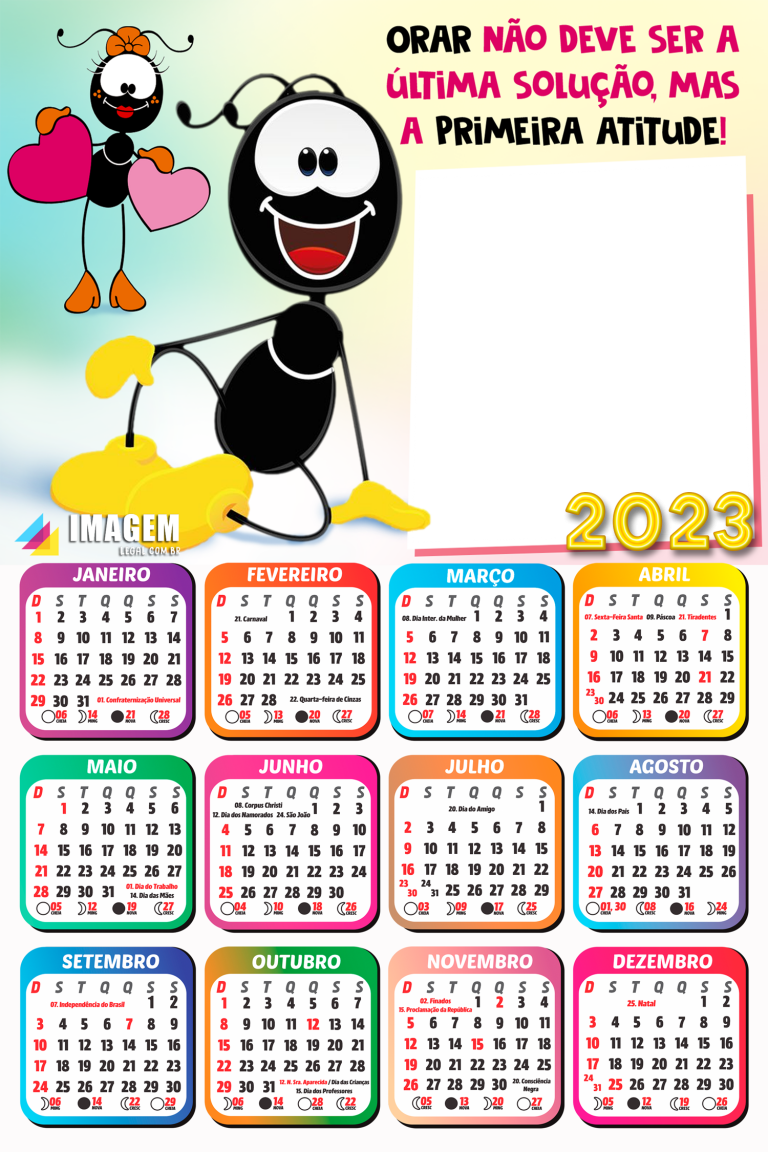 Calendário 2023 Smilinguido Moldura Com Mensagem Imagem Legal