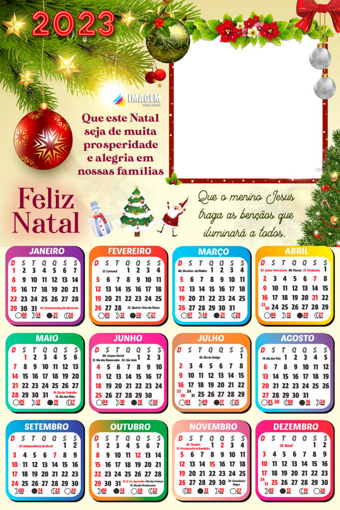 Calendário 2023 De Feliz Natal E Papai Noel Para Montagem De Fotos