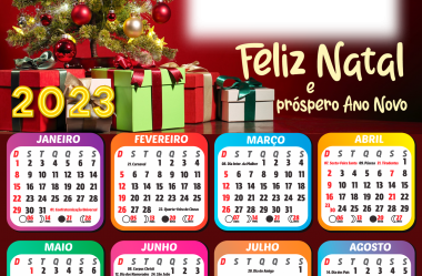 Calendário 2023 de Feliz Natal e Papai Noel para Montagem de Fotos