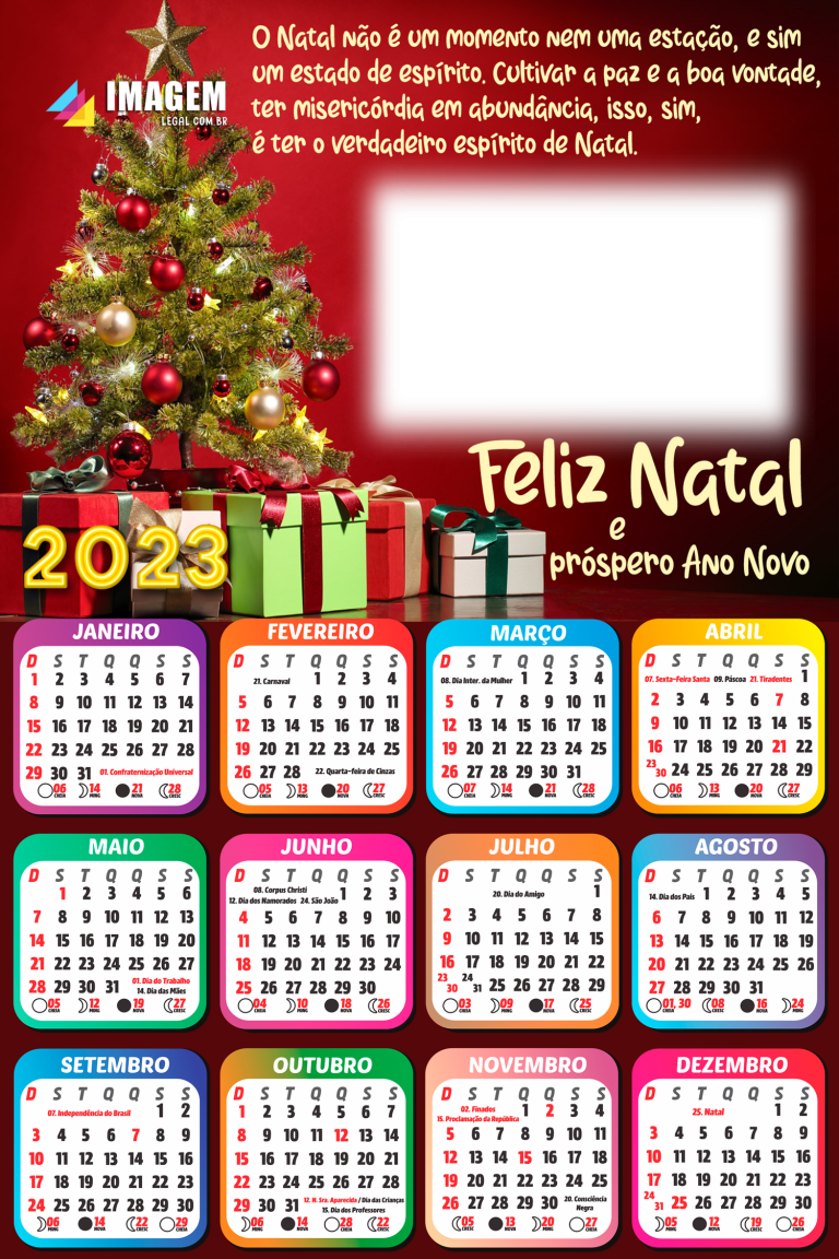 Calendário 2023 De Feliz Natal E Papai Noel Para Montagem De Fotos