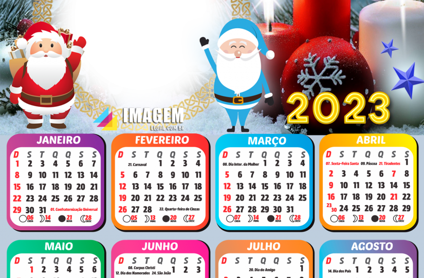 Calendário 2023 Tenha um Feliz Natal com muito amor e afeto, para criar  foto moldura em PNG, faça você me…