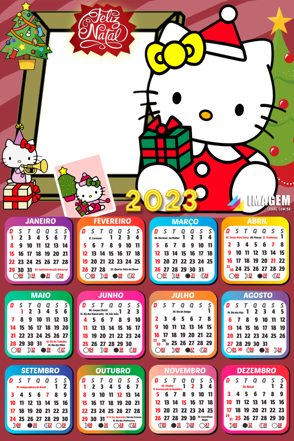Moldura PNG Infantil Calend rio 2023 Feliz Natal Hello Kitty Imagem Legal