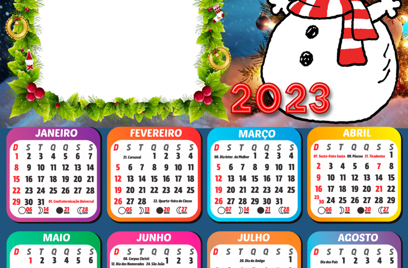 Calendário 2023 Snoop Boneco de Neve Feliz Natal para Colagem de Foto em  PNG, faça você mesmo montagem de foto em…