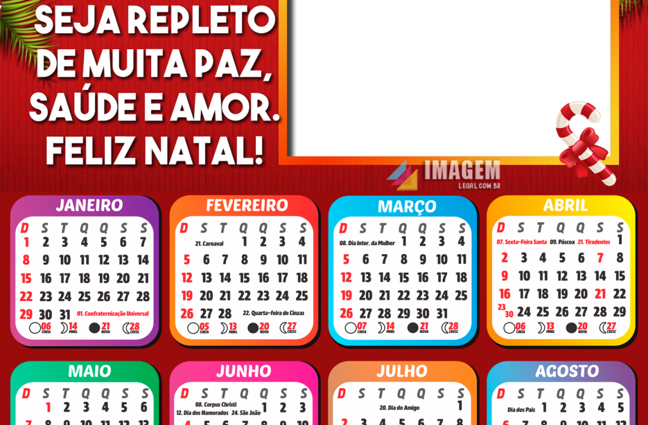 Moldura de Calendário 2023 Feliz Natal Cheio de Paz e Amor PNG para colagem  de foto no fundo transparente e impri…