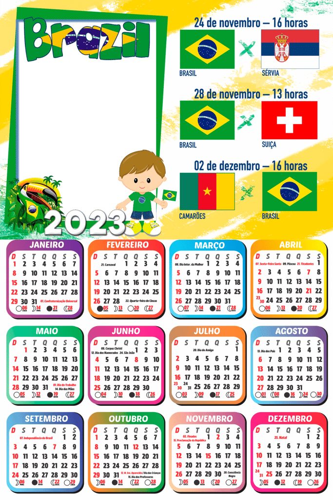 Calendário 2023 Jogos do Brasil Copa do Mundo Catar PNG - Imagem Legal