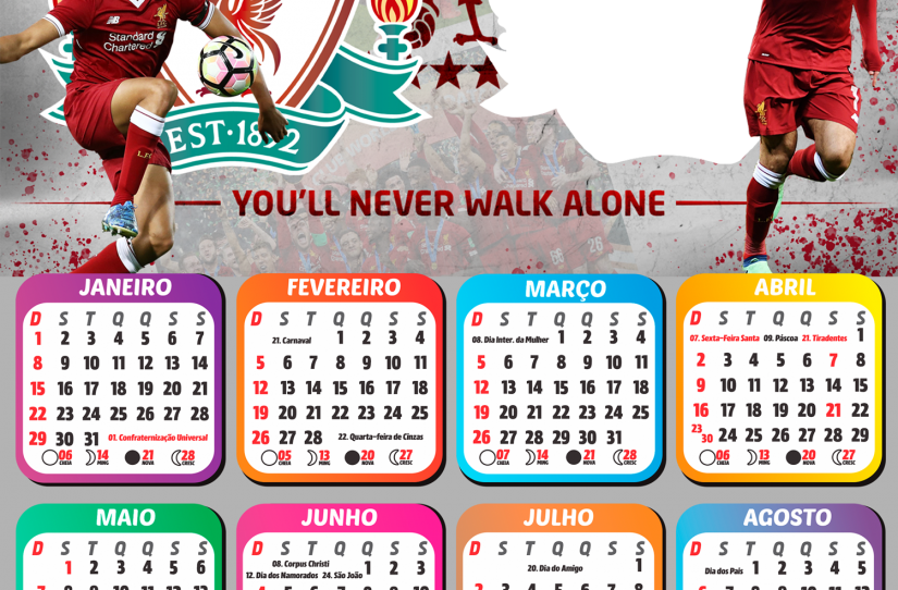 Calendário 2023 Liverpool Moldura PNG para Colocar Foto Imagem Legal