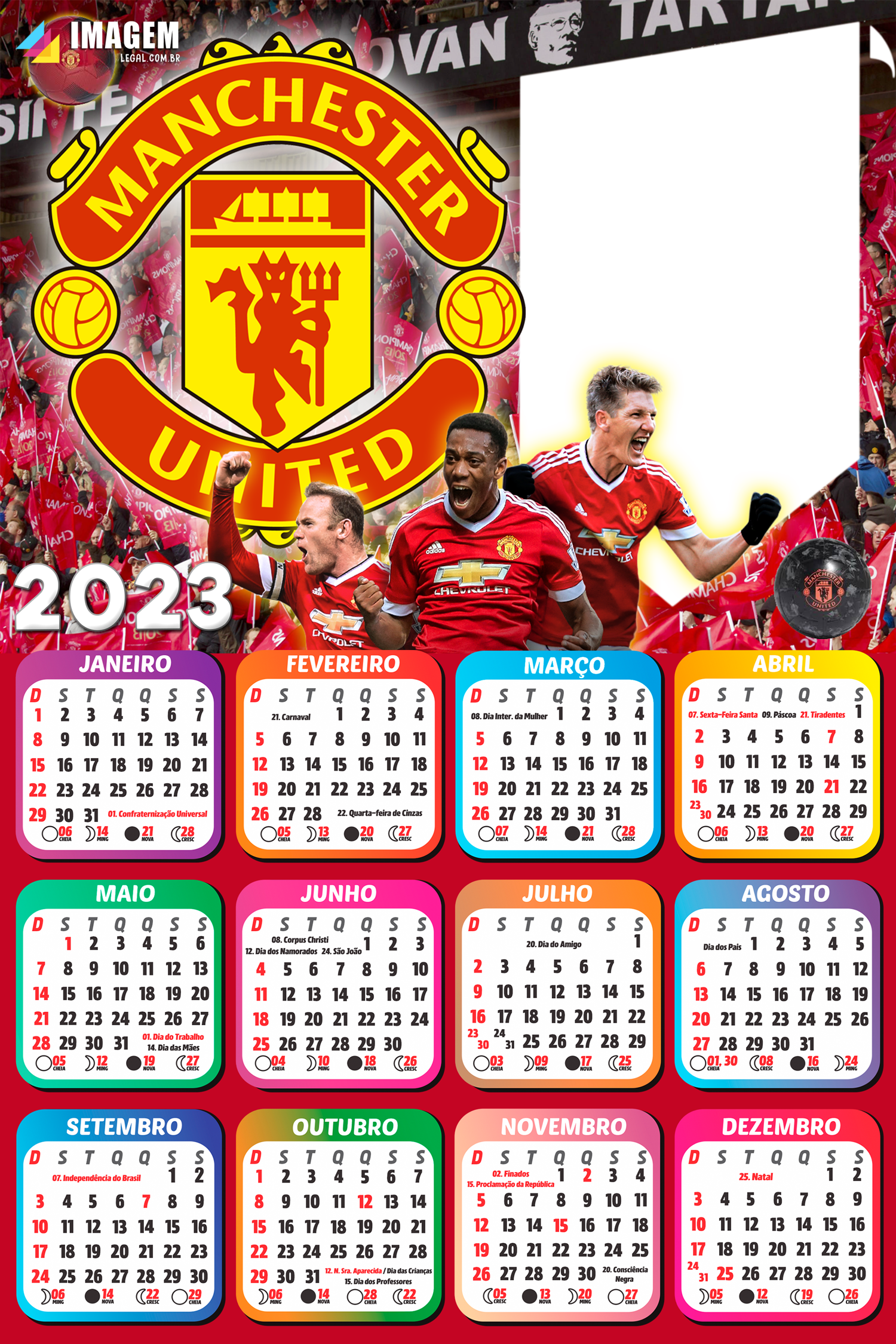 Calendário 2023 Manchester United Football Club Montagem Imagem Legal