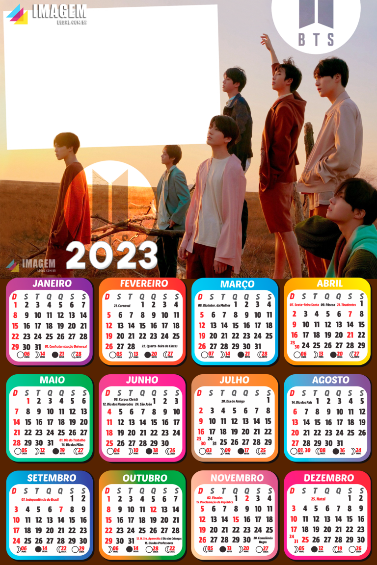 Calendário 2023 BTS PNG Moldura Imagem Legal