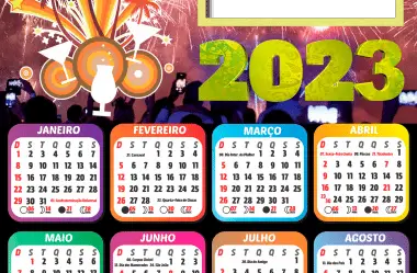Calendário 2023 de Feliz Ano Novo e Réveillon para Colagem de Foto