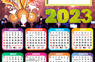 Calendário 2023 de Feliz Ano Novo e Réveillon para Colagem de Foto