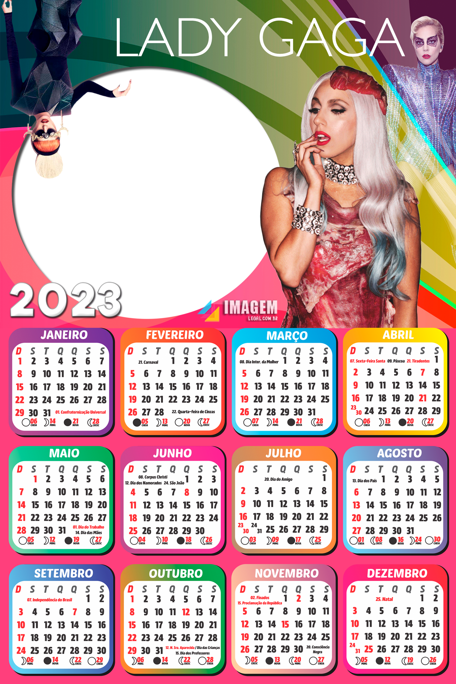 Calendário 2023 Lady Gaga PNG Moldura - Imagem Legal