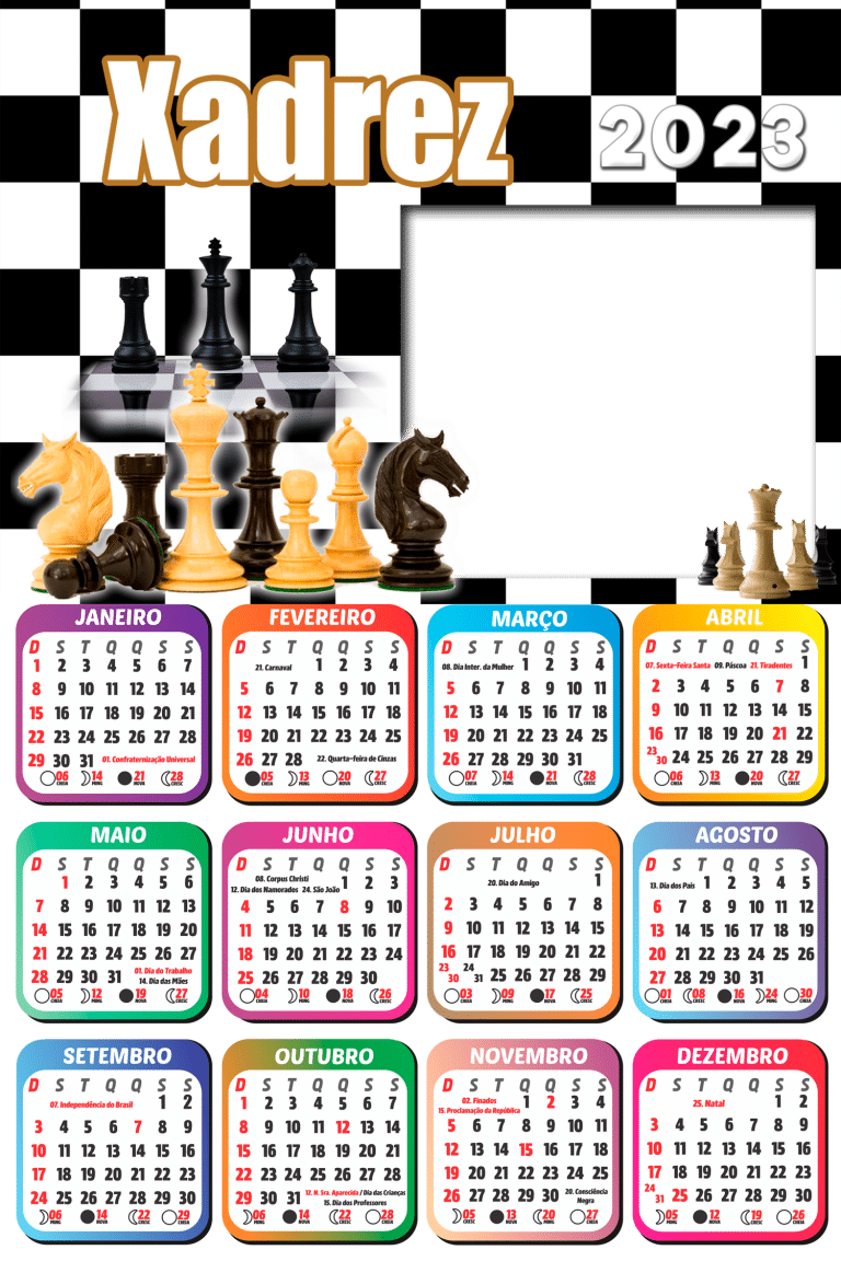 Calendário 2023 Tema Jogo de Xadrez PNG - Imagem Legal