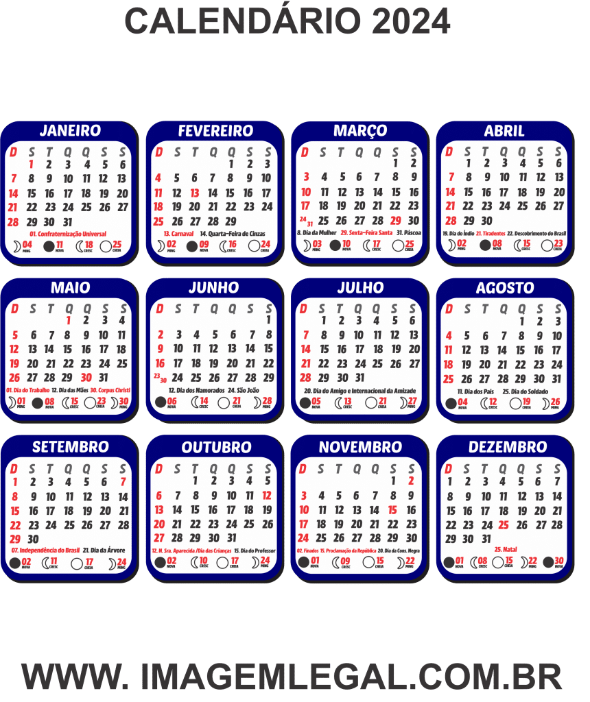 Calendário 2024 Azul Marinho Png Imagem Legal