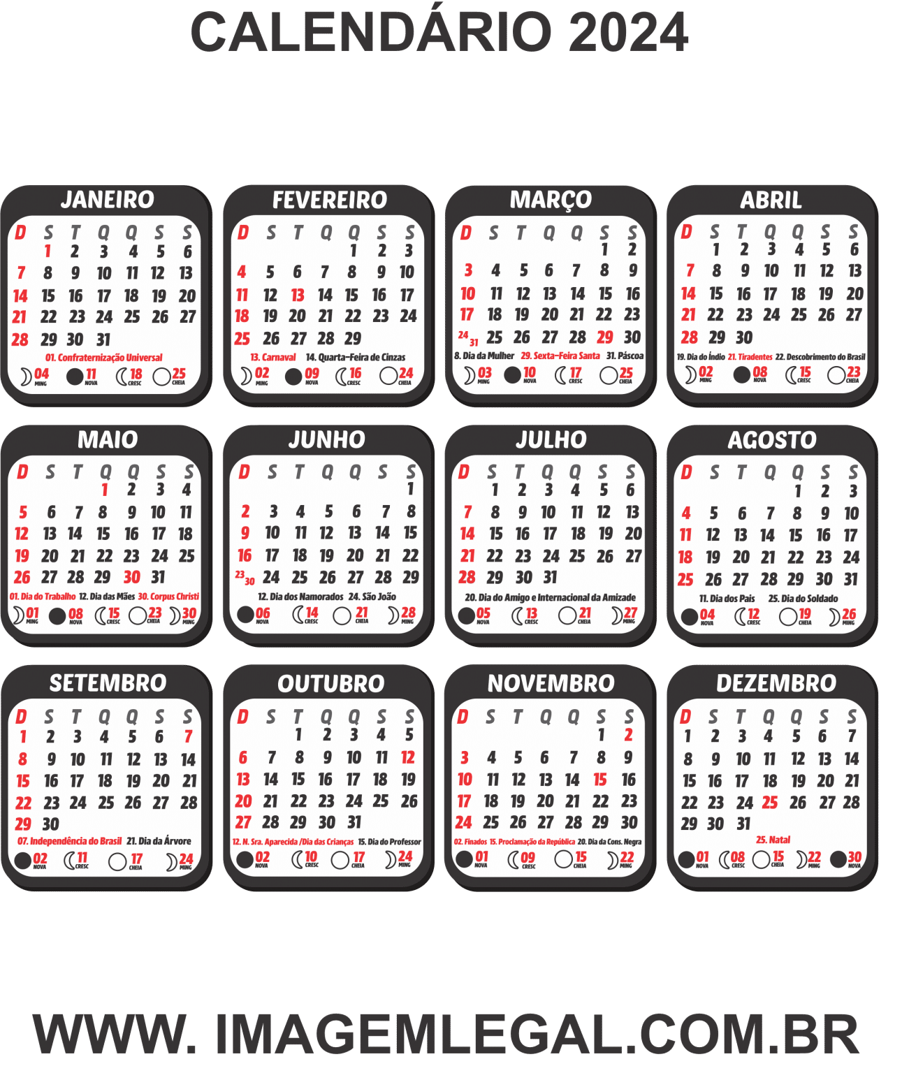 Calendário 2025 para Baixar Grátis em PNG, JPG e CDR Imagem Legal