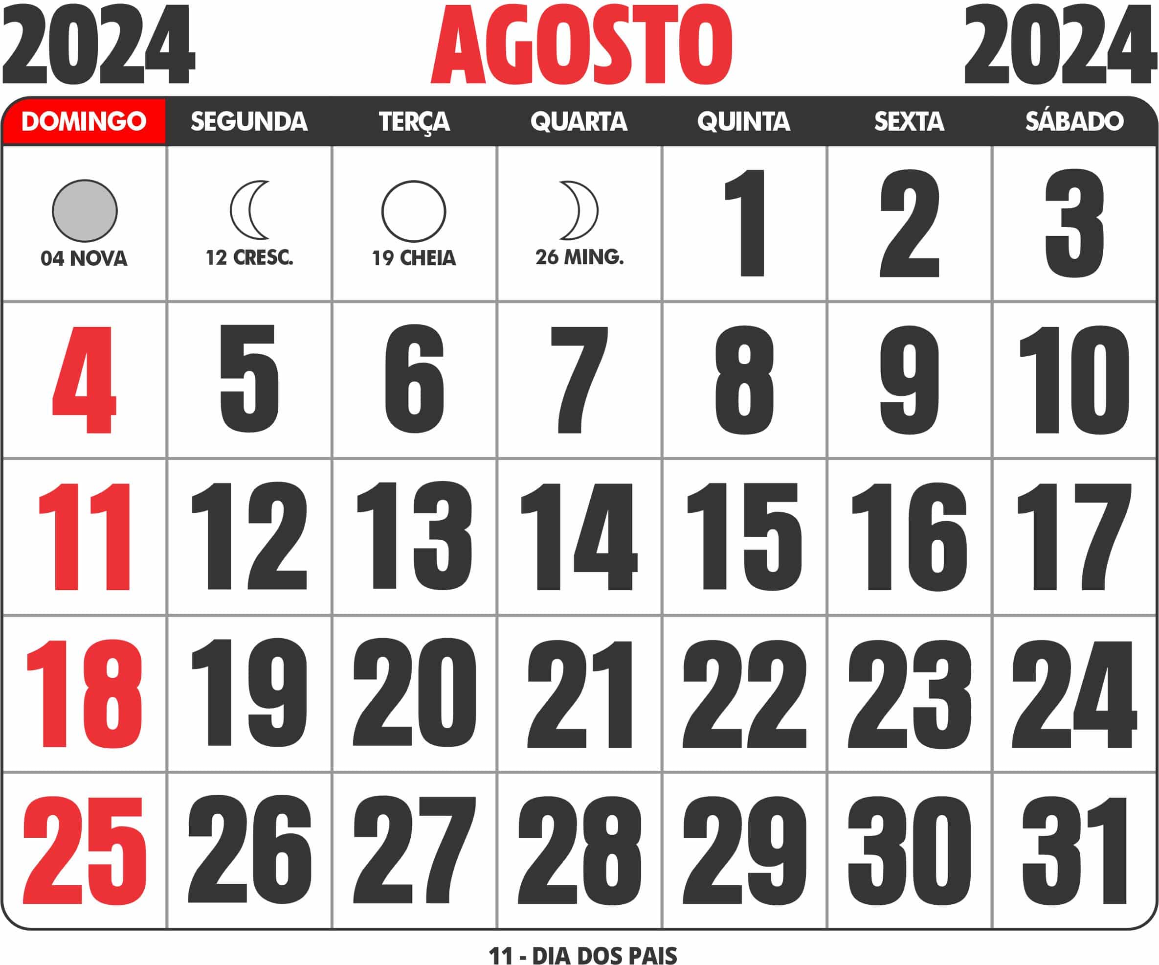 Calendário Agosto 2024 Imagem Legal