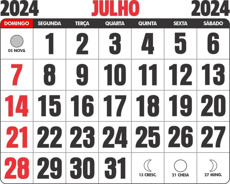 Calendário Julho 2024 - Imagem Legal