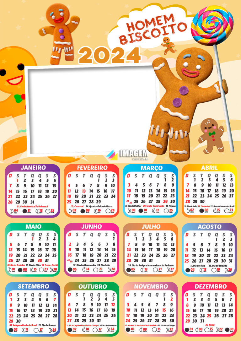 Calendário 2024 Biscoitinho do Shrek Moldura Foto Imagem Legal