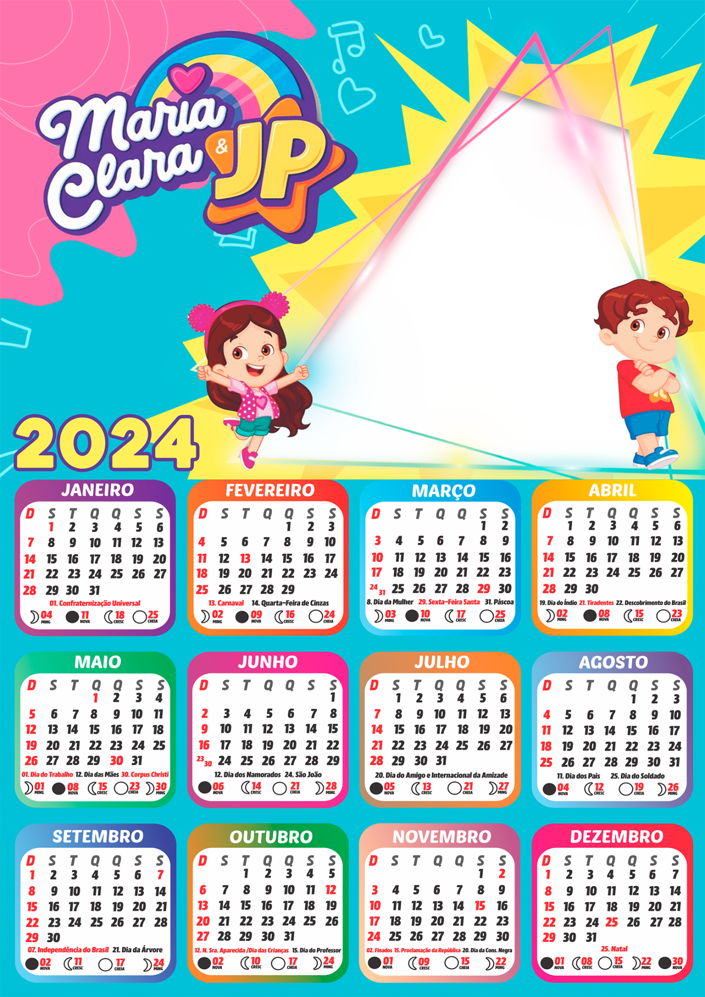 Calendário Gatinha Marie 2024 Moldura PNG - Digital Grátis