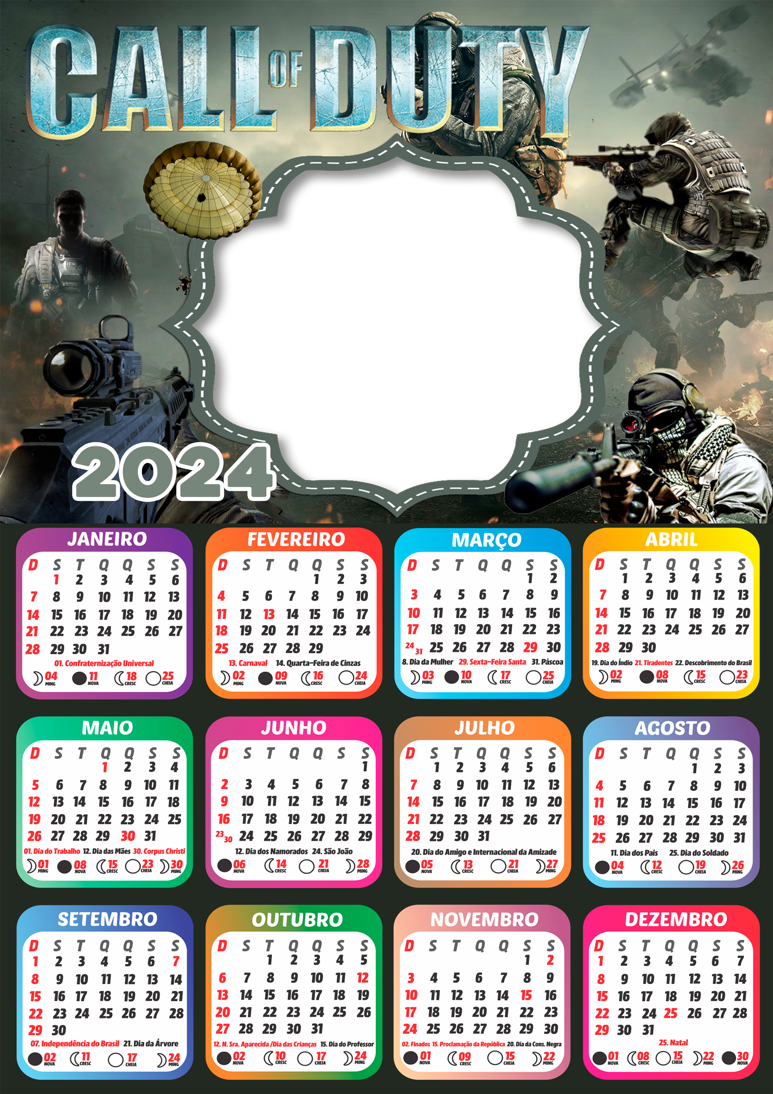 Moldura Calendário 2024 Call Of Duty PNG Imagem Legal
