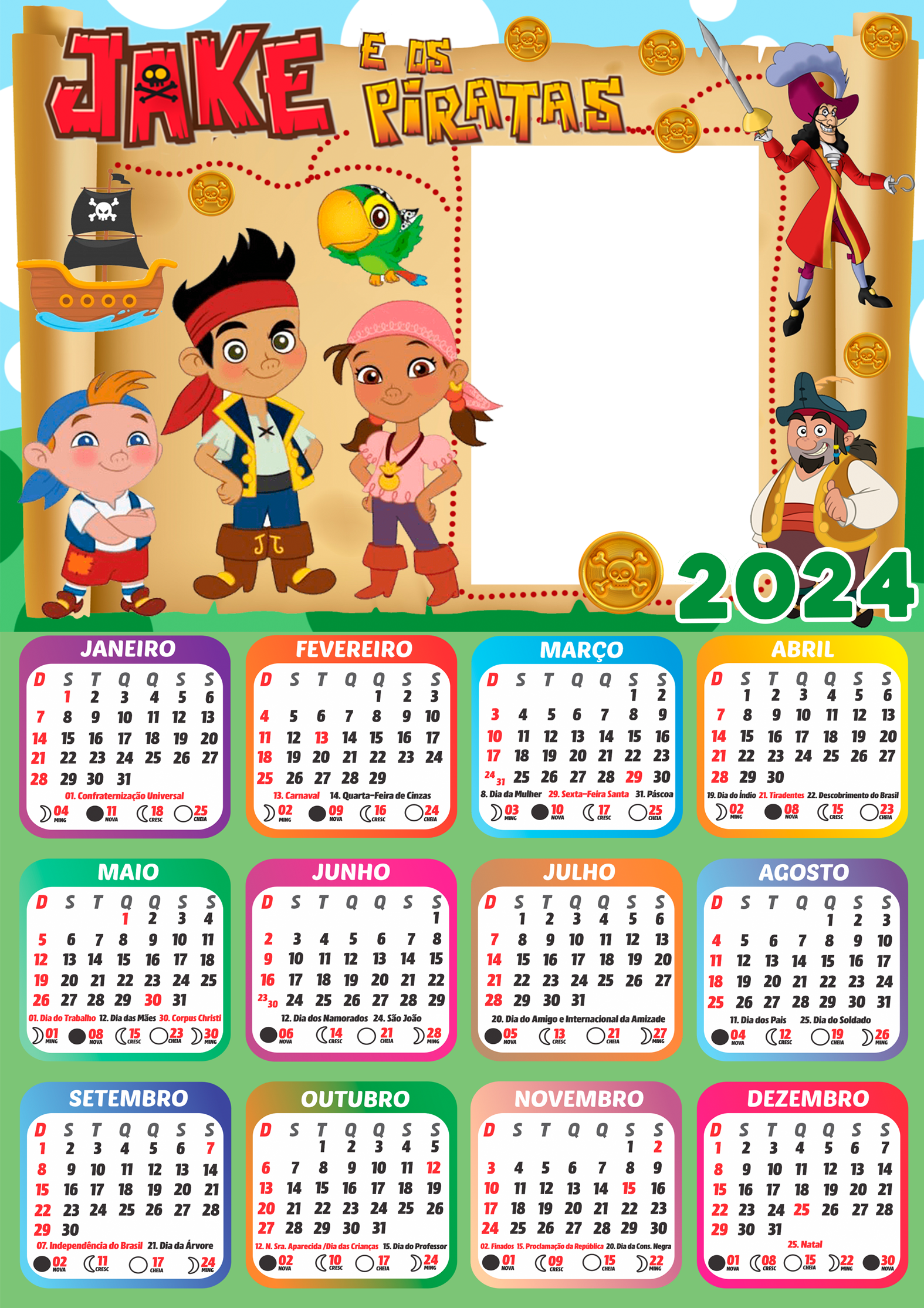 Calendário Minecraft Pocket Edition 2024 Moldura PNG - Digital Grátis