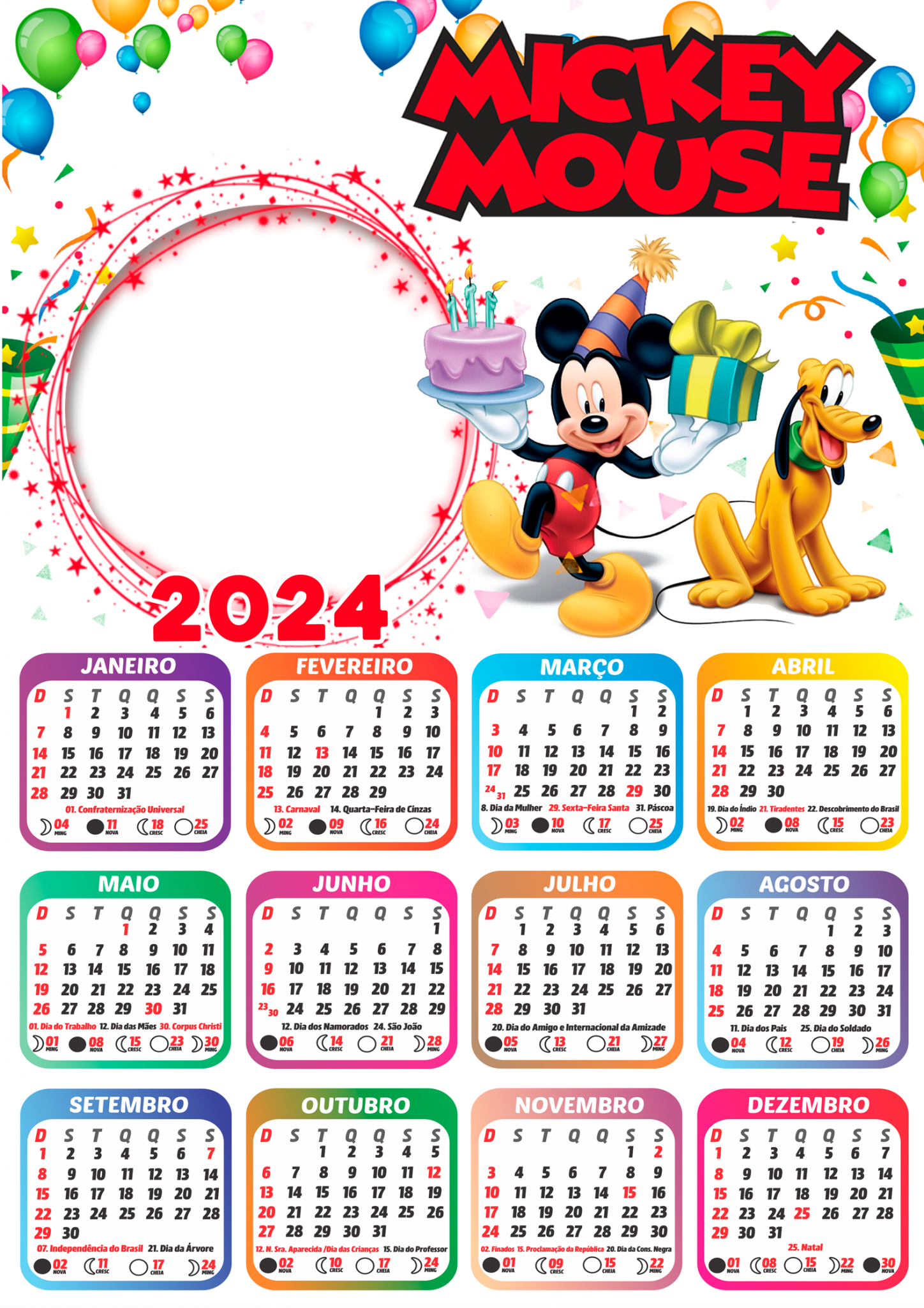 Moldura Calendário 2024 Mickey Mouse PNG Imagem Legal