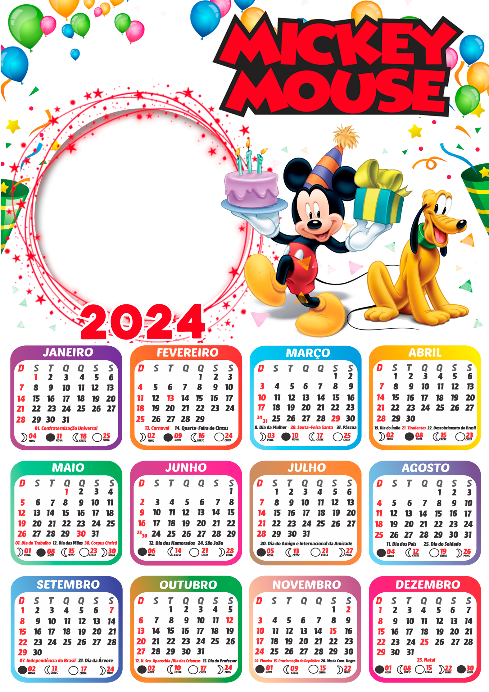 Moldura Calendário 2024 Mickey Mouse PNG Imagem Legal