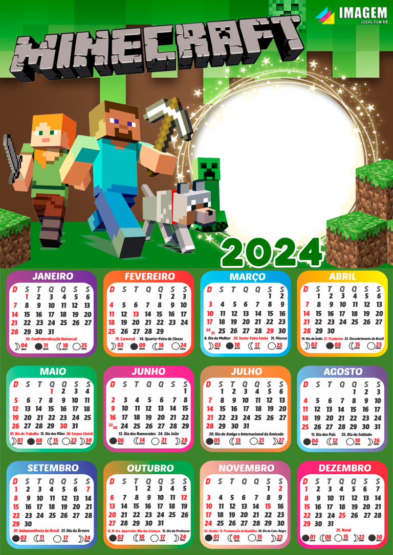 Moldura Calendário 2024 Minecraft PNG Imagem Legal