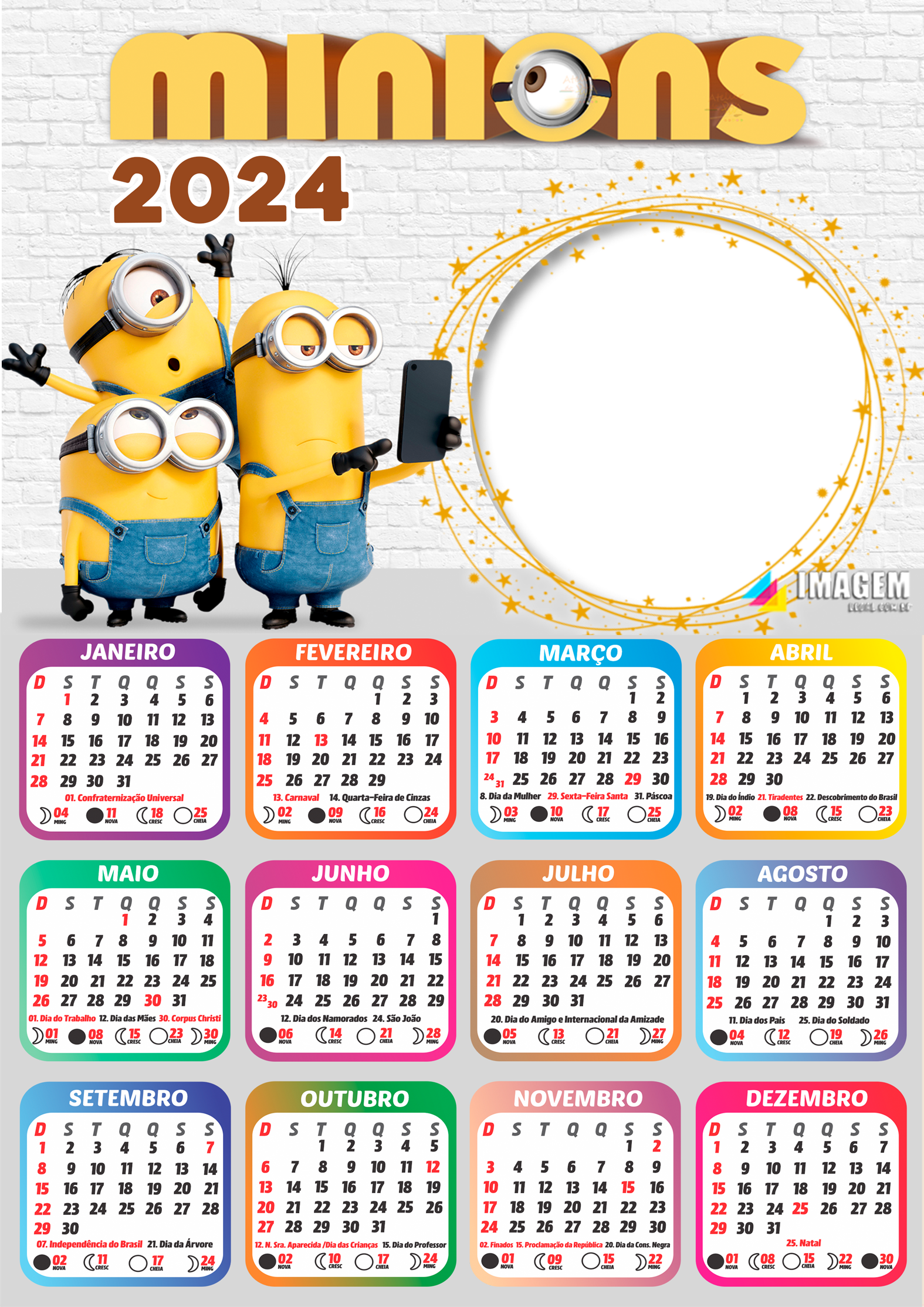 Moldura Calendário 2024 Minions PNG Imagem Legal