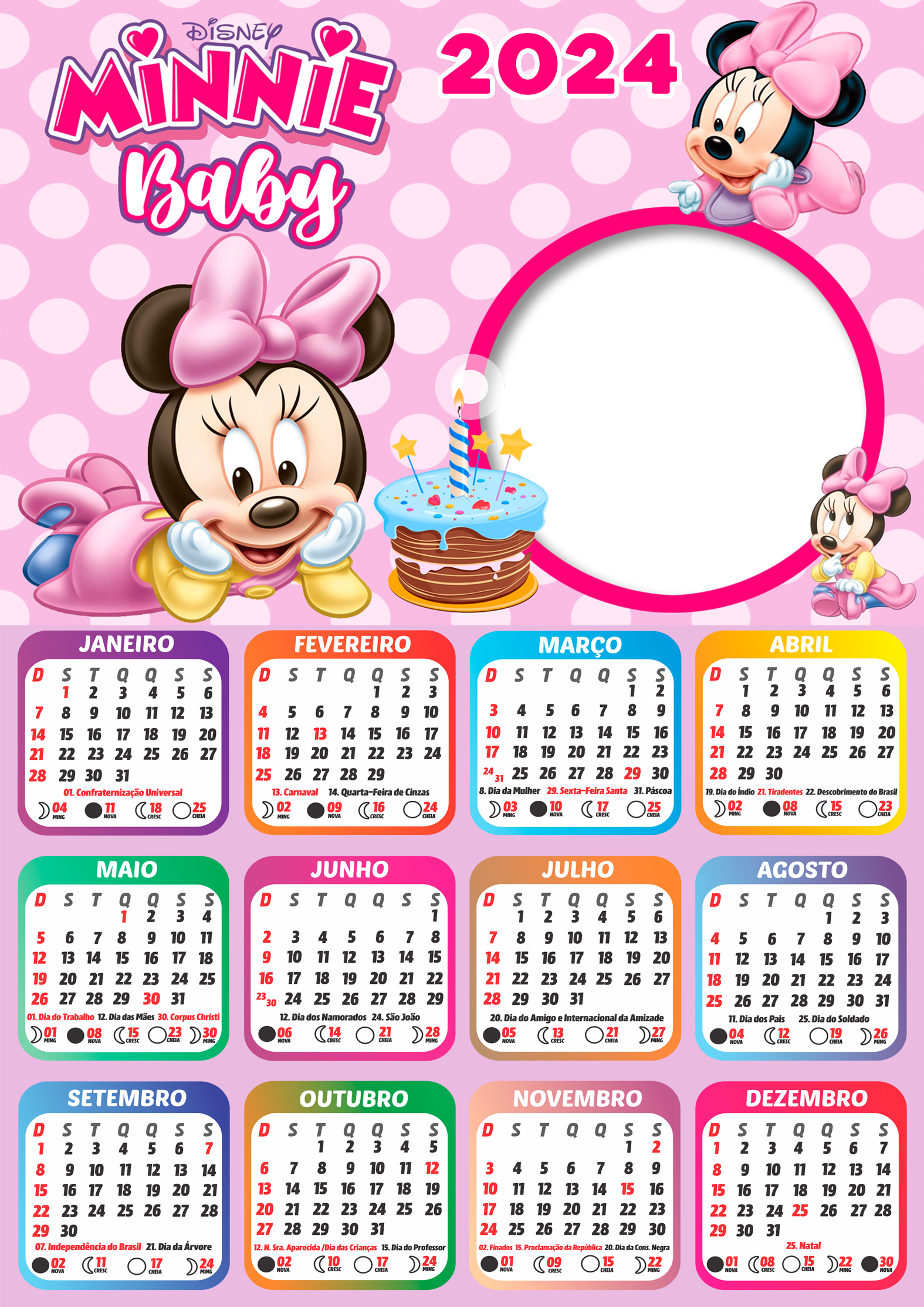 Moldura Calendário 2024 Minnie Baby PNG Imagem Legal