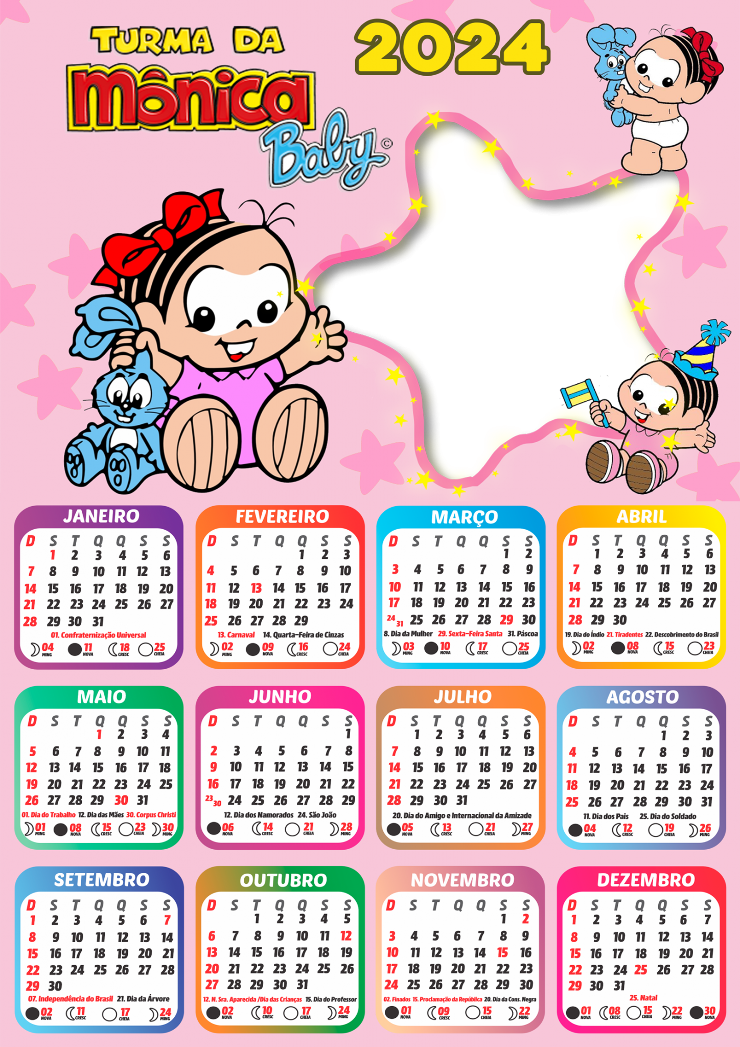 Calendário Gatinha Marie 2024 Moldura PNG - Digital Grátis