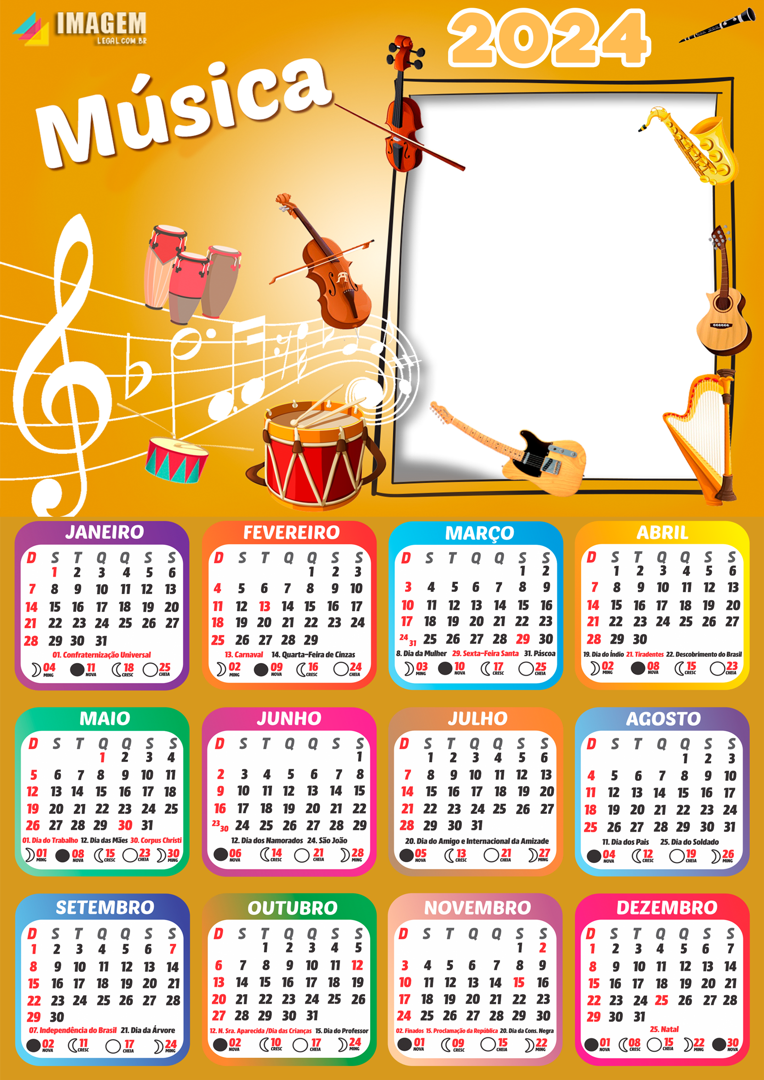 Moldura Calendário 2024 Música PNG Imagem Legal