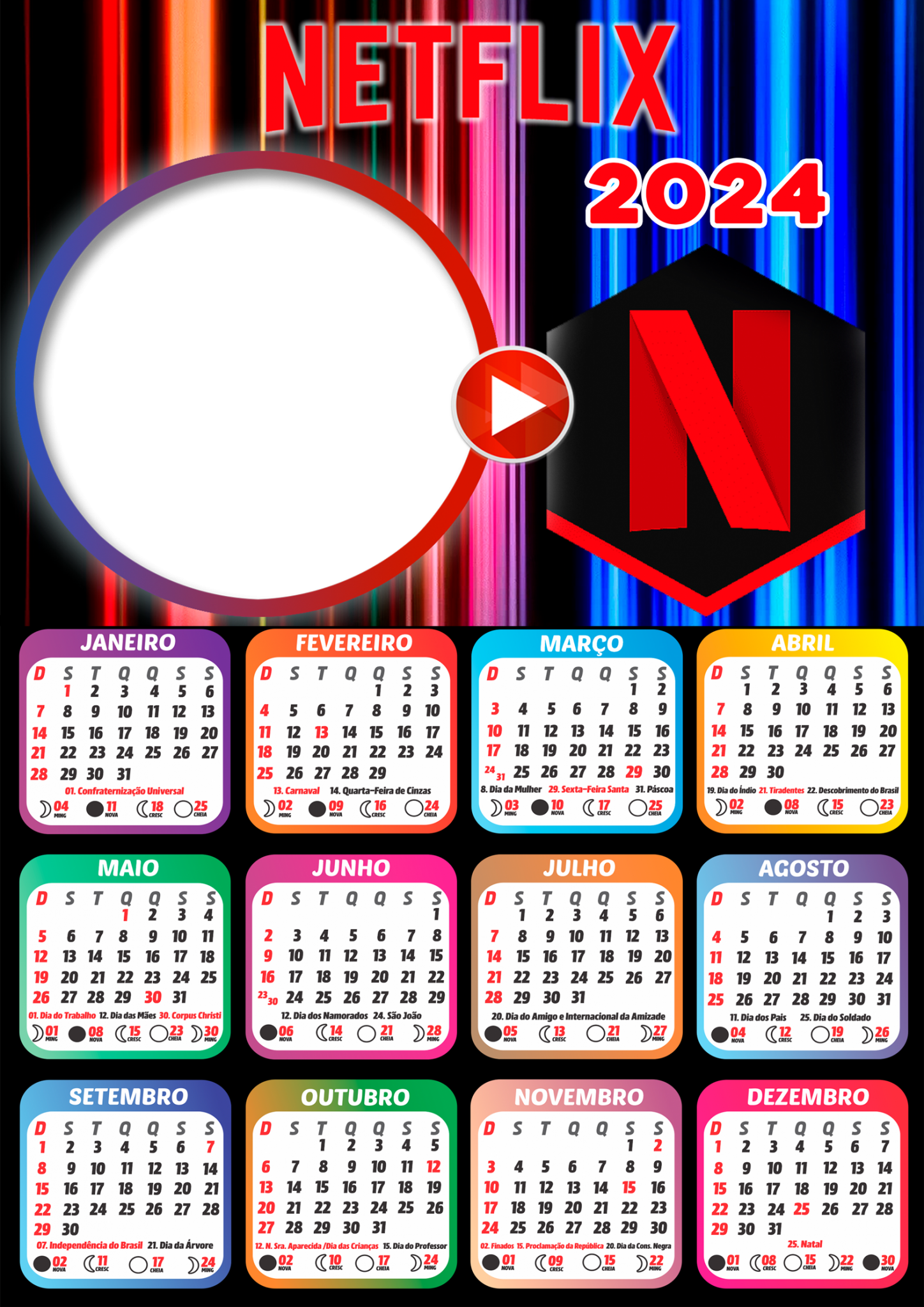 Moldura Calendário 2024 NetFlix PNG Imagem Legal