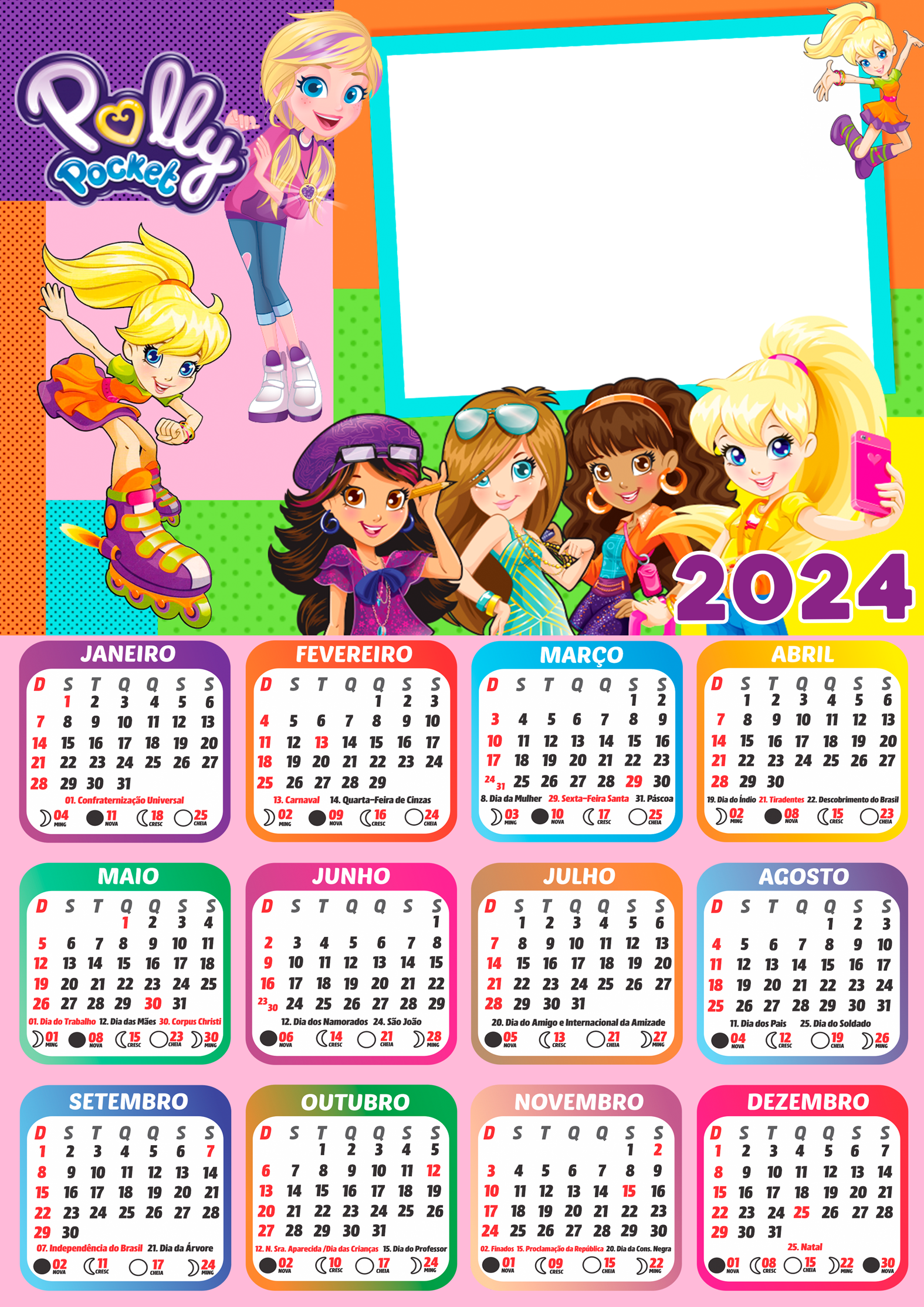 Calendário Minecraft Pocket Edition 2024 Moldura PNG - Digital Grátis