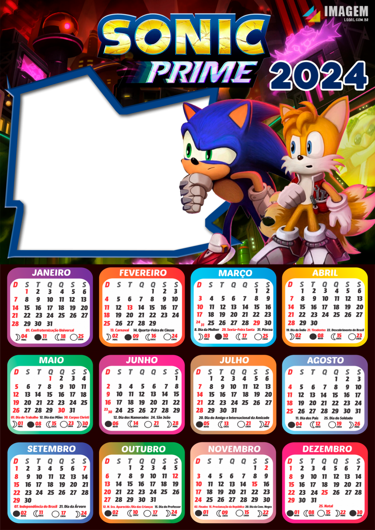 Moldura Calendário 2024 Sonic Prime PNG Imagem Legal