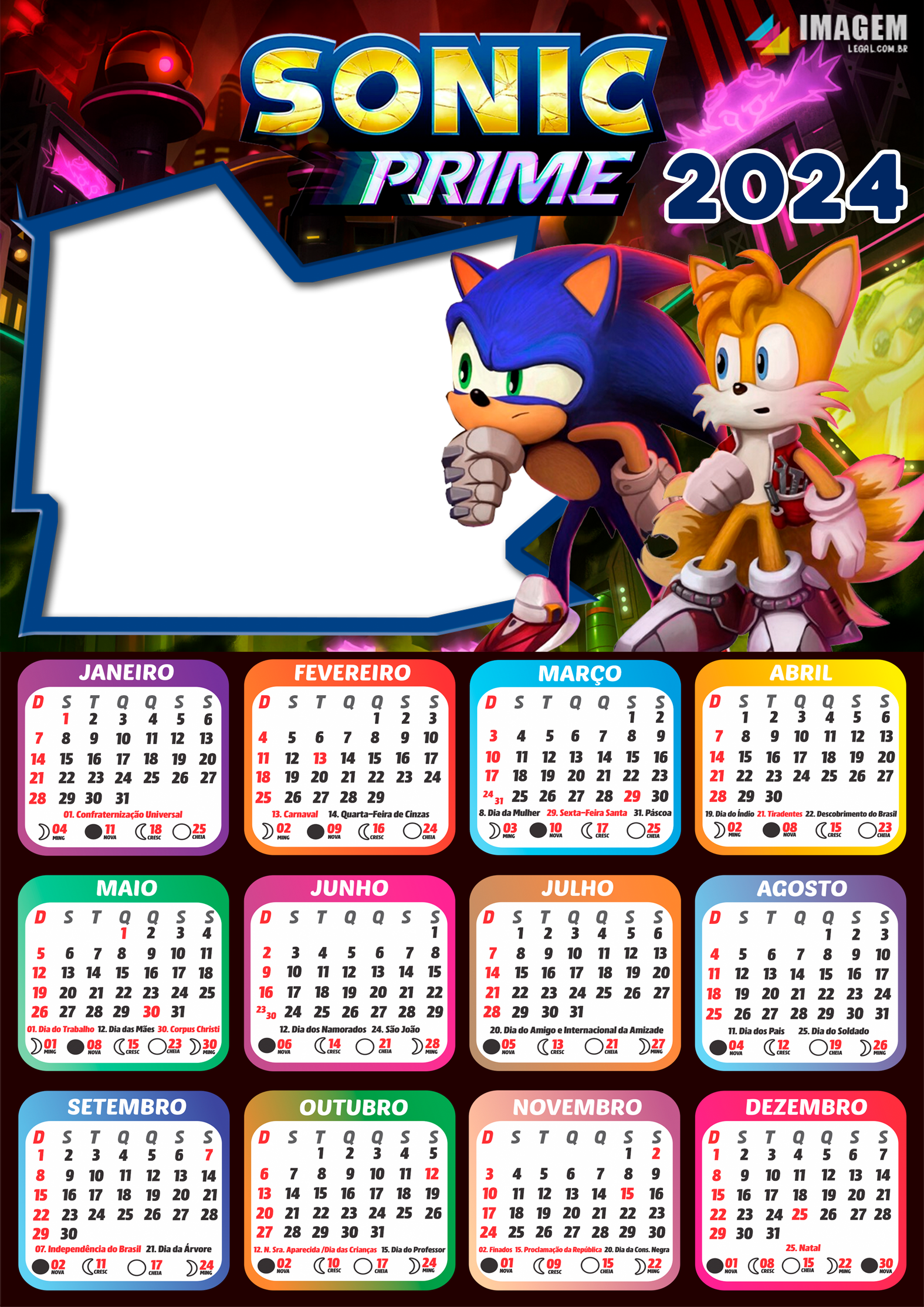 Moldura Calendário 2024 Sonic Prime PNG Imagem Legal
