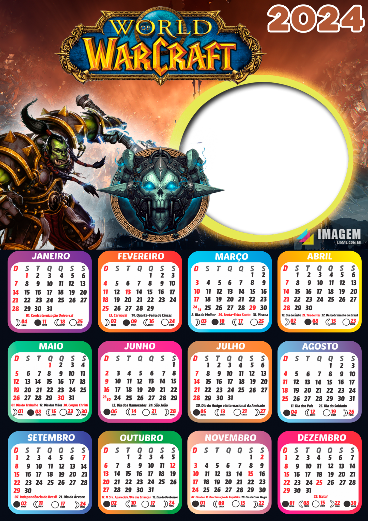 Moldura Calendário 2024 World WarCraft PNG Imagem Legal